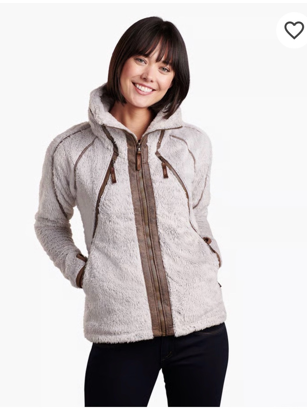 KUHL Flight Jacket Womens Medium Stone Gray Plush Italian Fleece Hooded Zip